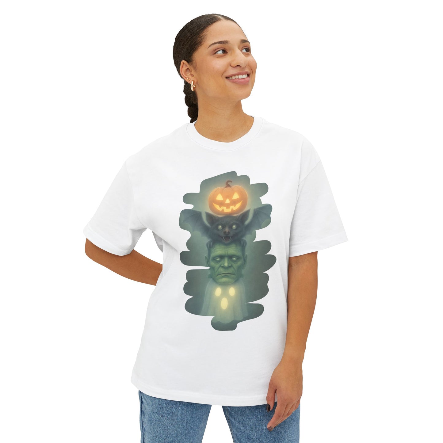 Spooky Halloween Boxy Tee, Unisex Graphic T-Shirt, Oversized Casual Shirt, Halloween Costume Top, Fun Monster Tee
