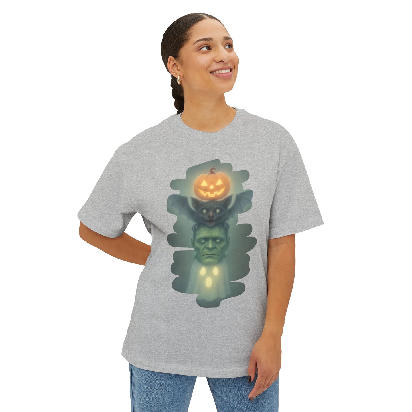 Spooky Halloween Boxy Tee, Unisex Graphic T-Shirt, Oversized Casual Shirt, Halloween Costume Top, Fun Monster Tee