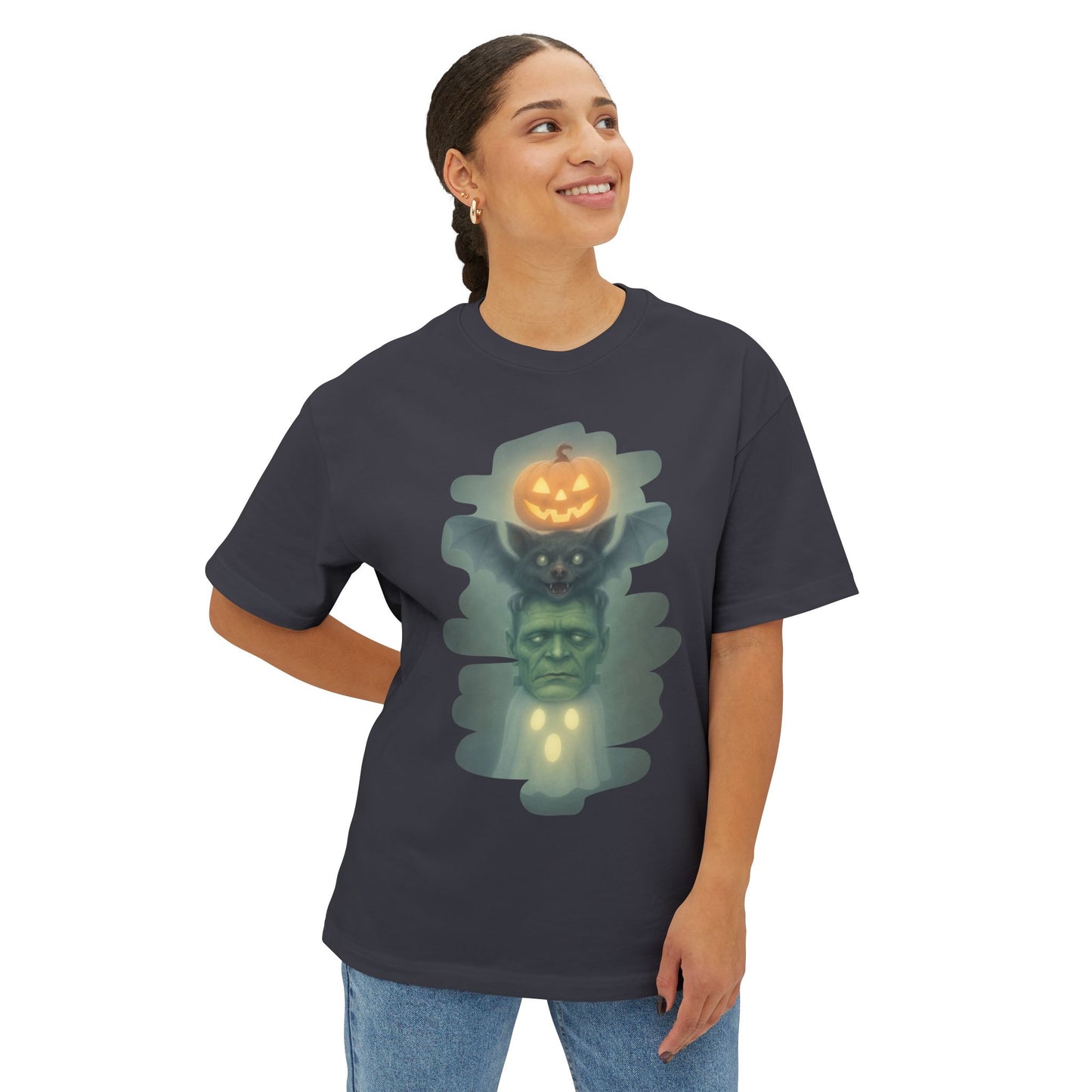 Spooky Halloween Boxy Tee, Unisex Graphic T-Shirt, Oversized Casual Shirt, Halloween Costume Top, Fun Monster Tee