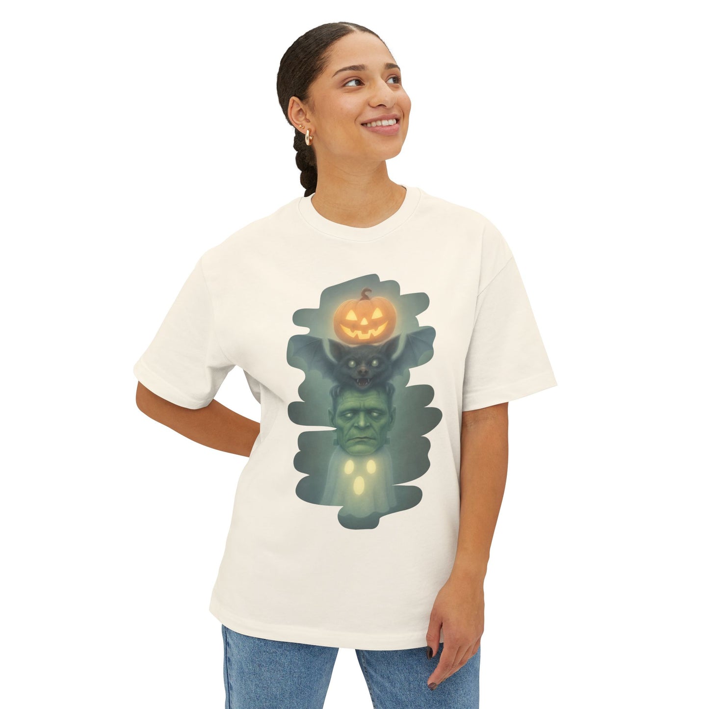 Spooky Halloween Boxy Tee, Unisex Graphic T-Shirt, Oversized Casual Shirt, Halloween Costume Top, Fun Monster Tee
